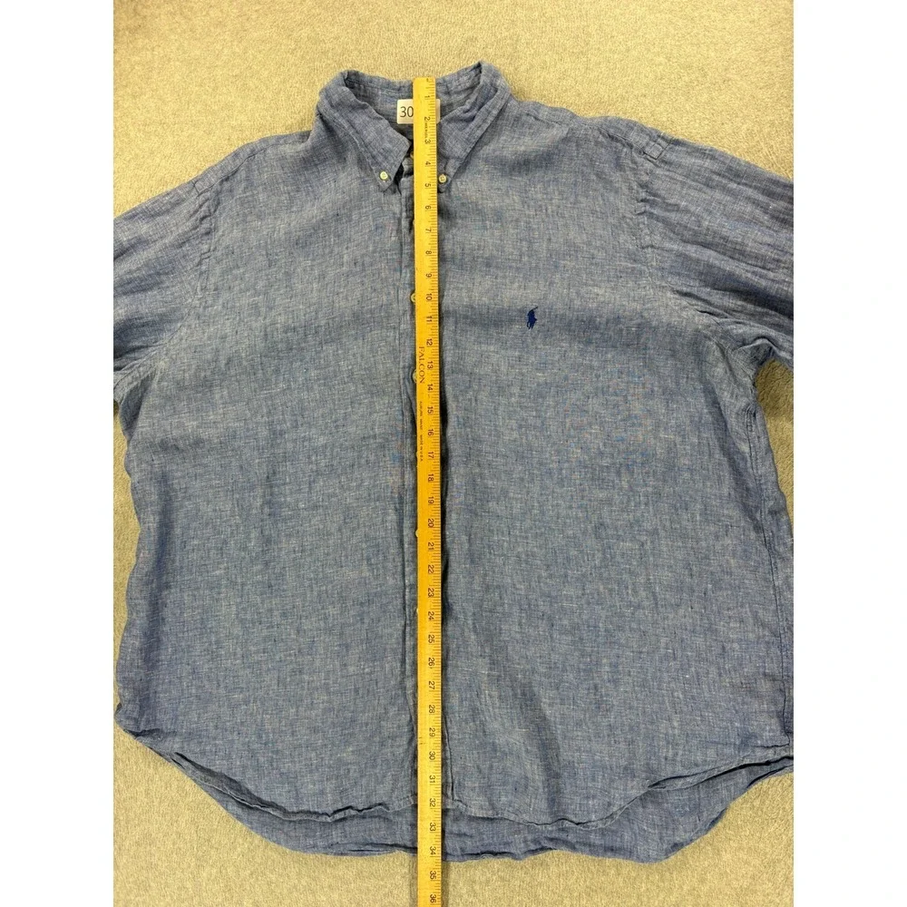 Polo Ralph Lauren 100% Linen Long Sleeve Button Down Shirt (Men's 3XL Big) Blue